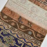 2x8 Short Blue Beige Vintage Runner Rug, 58x250Cm