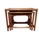 Boho Chic Style Bamboo and Wicker Nesting Tables