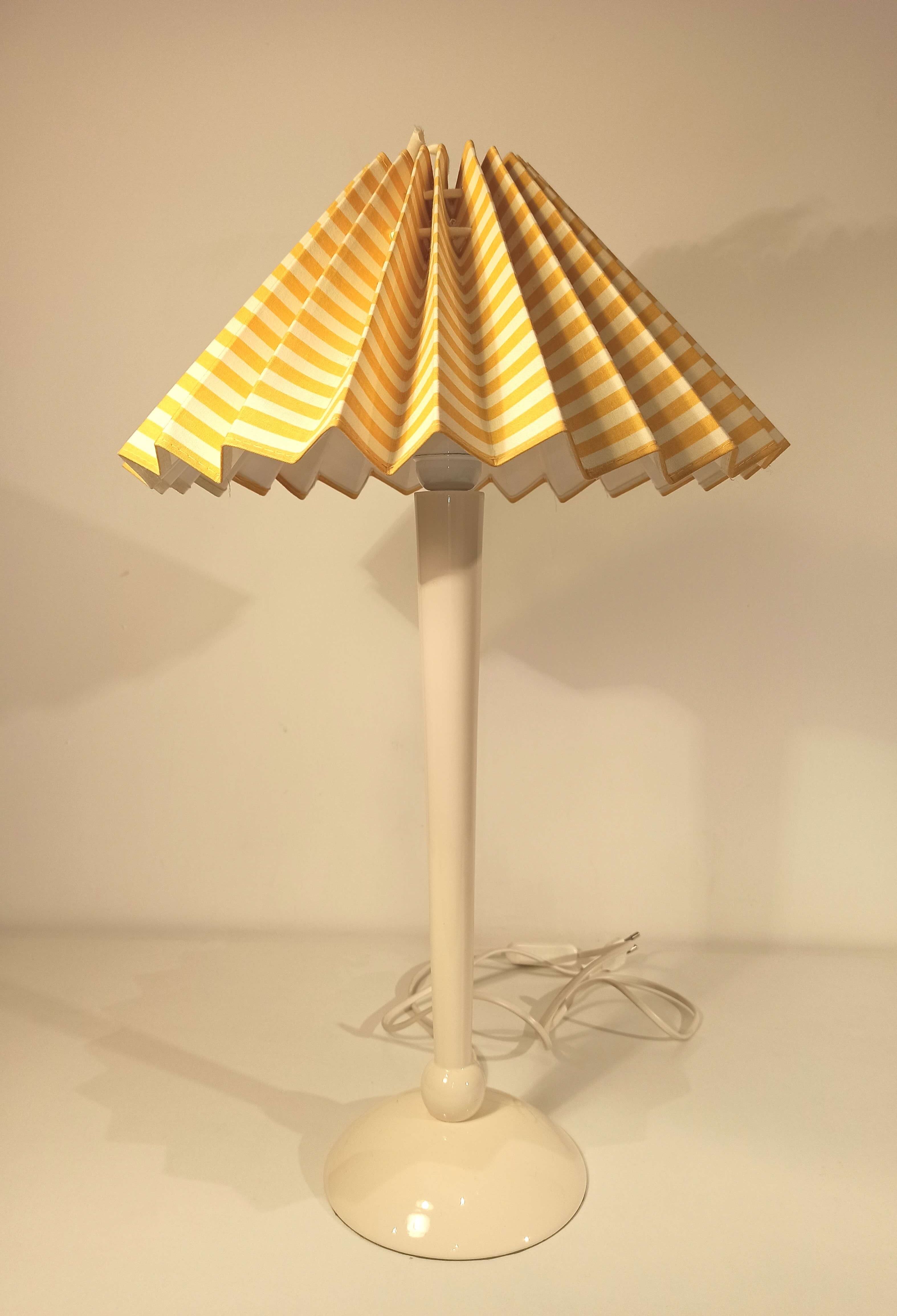 Vintage striped yellow white table lamp 1960s