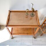 Desserte vintage en bois à roulettes plateau amovible