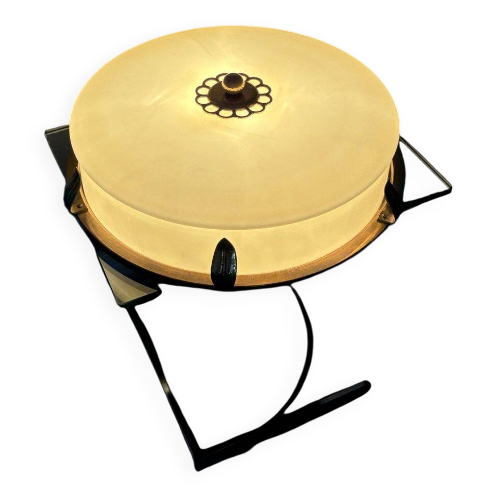 Large Art Deco ceiling light, brass and glass, 1920s