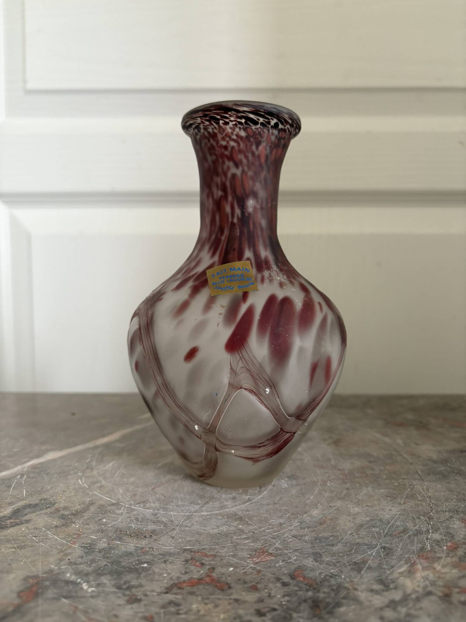 Ancient Blown Glass Vase Mouth Glassware France "Blue Lagoon BC" Bordeaux