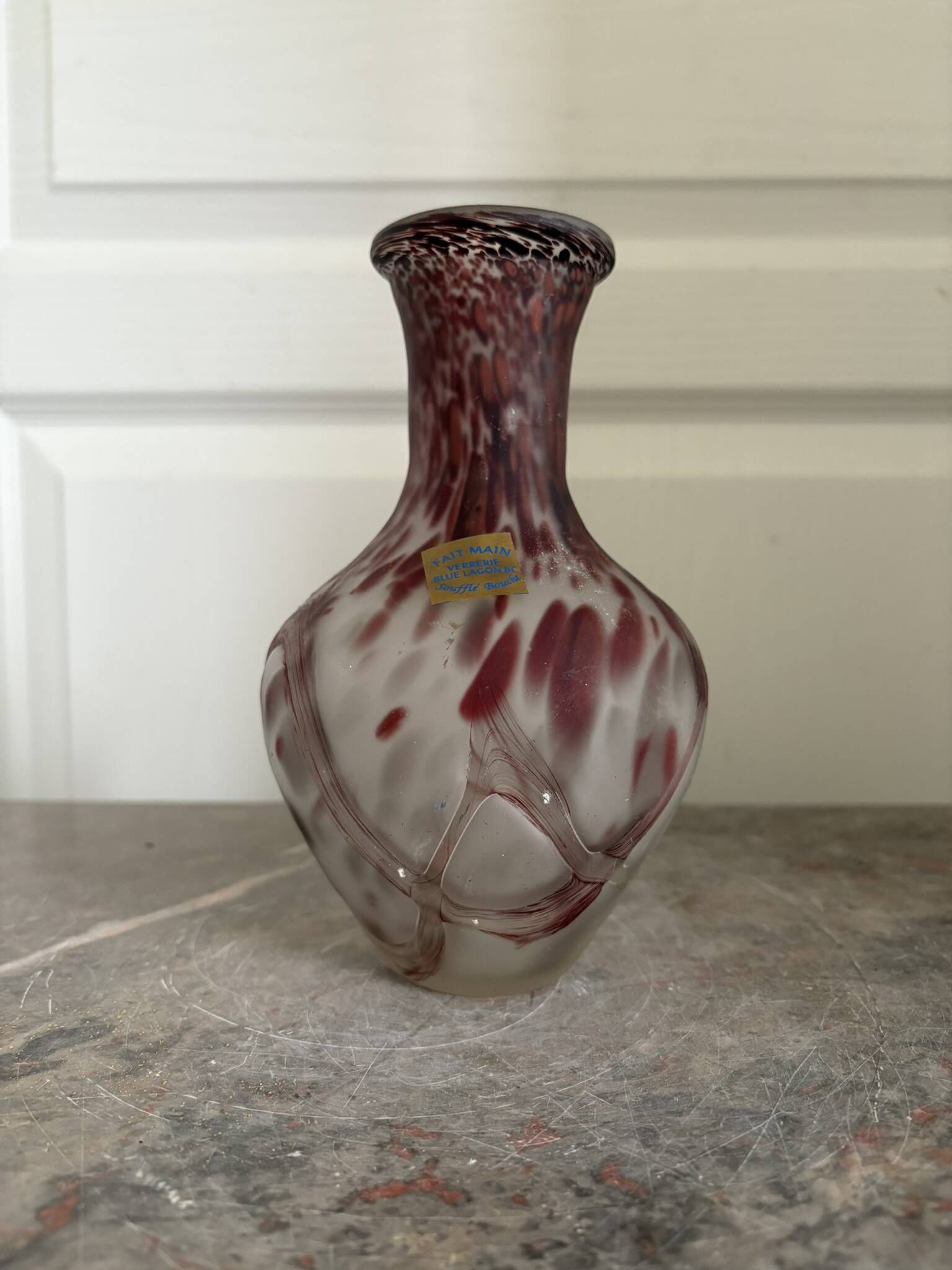 Ancient Blown Glass Vase Mouth Glassware France "Blue Lagoon BC" Bordeaux