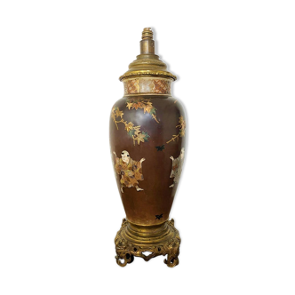 Vase en porcelaine de Satsuma et bronze japonais transformé en lampe 19ème siècle