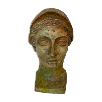 patinated hollow plaster sculpture "Bust of a goddess" XX century