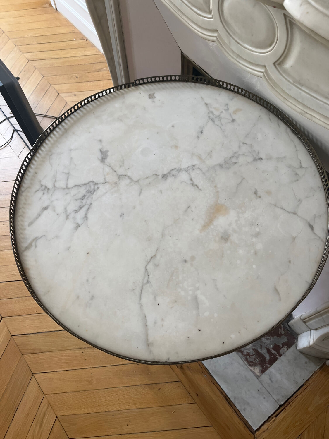 Bouillotte table with marble top in Louis XVI style.