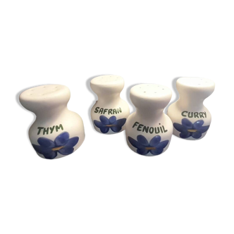 Lot de 4 pots à épices vintage Bleus