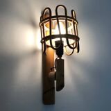 Pair of bamboo rattan lantern wall lights. 50s 60s