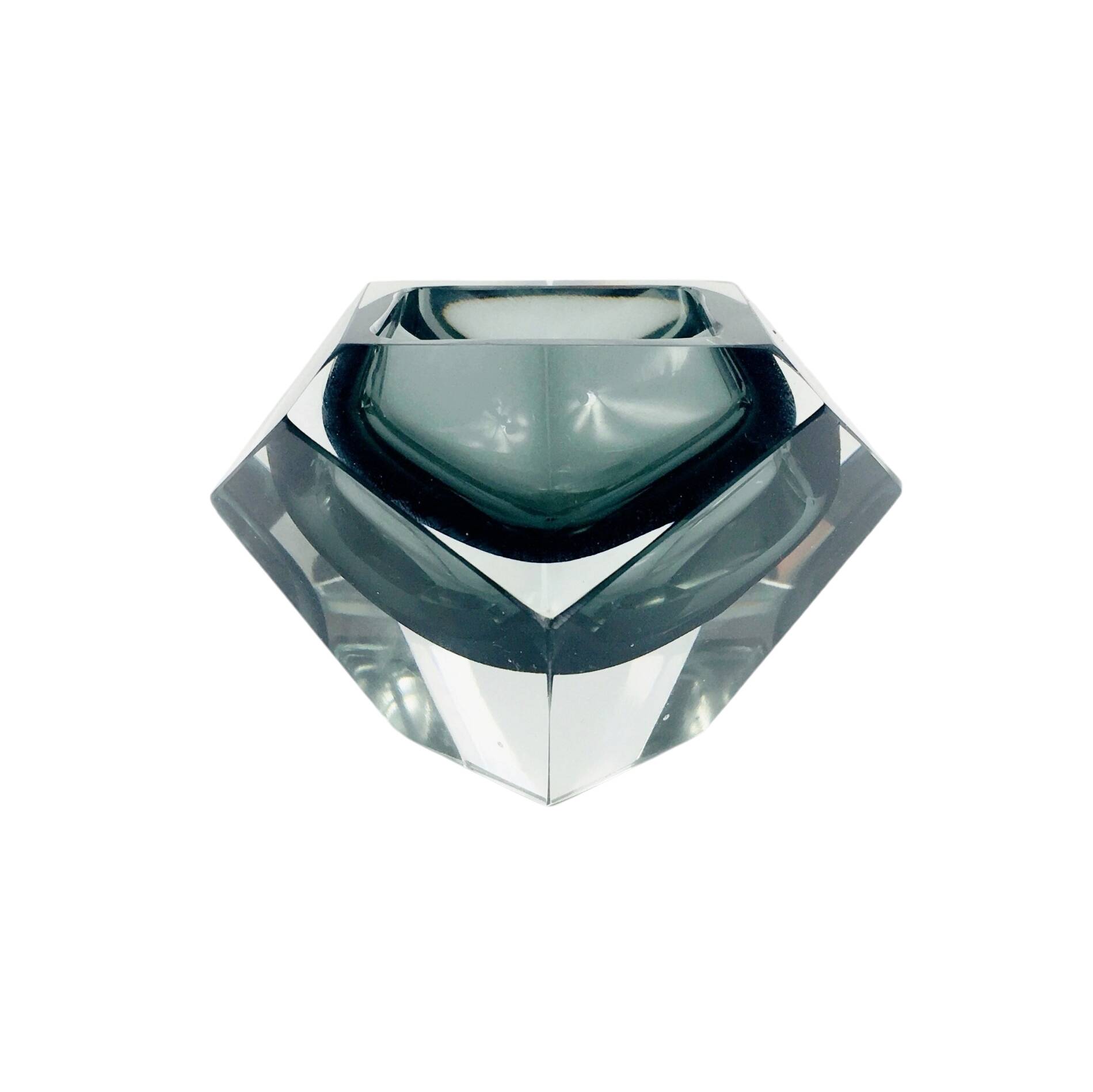 Diamond-Shaped Murano Faceted Glass Sommerso Ashtray/Vide Poche by Flavio Poli for Seguso, Italy