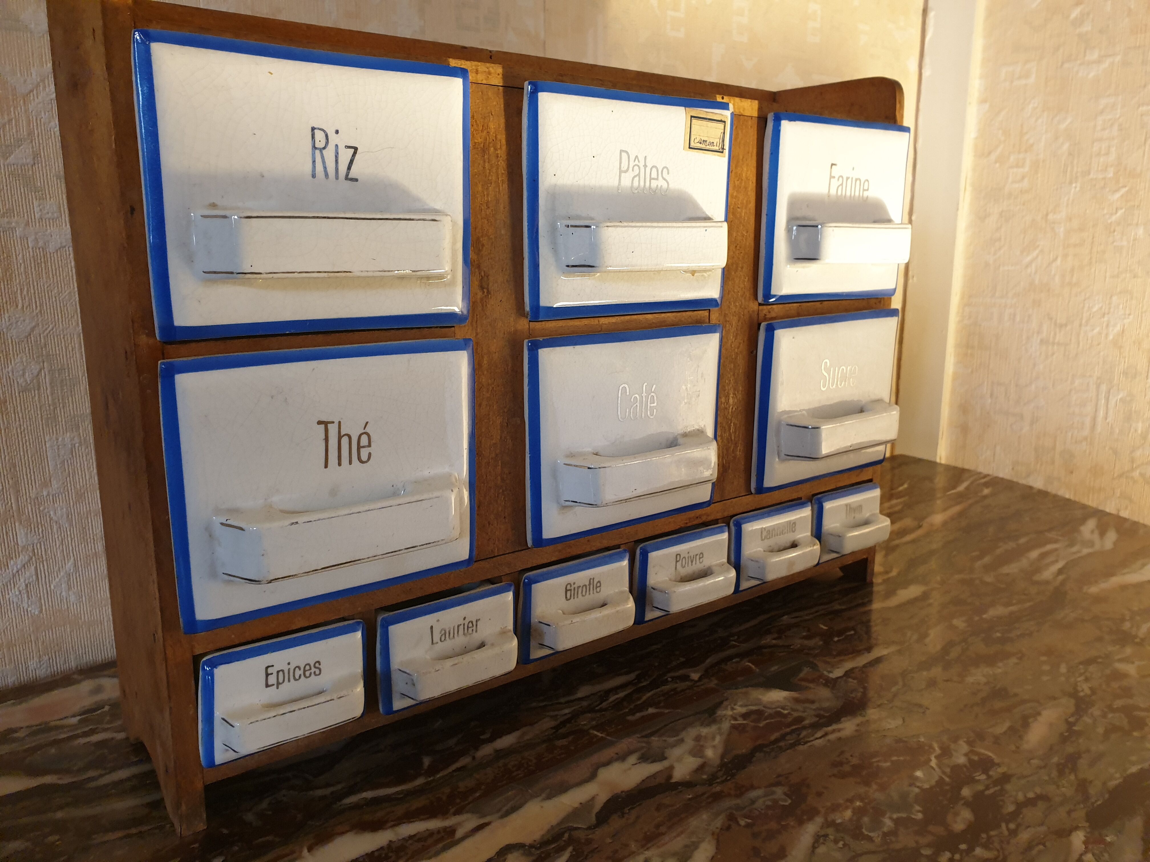 Ceramic and pine spice shelf