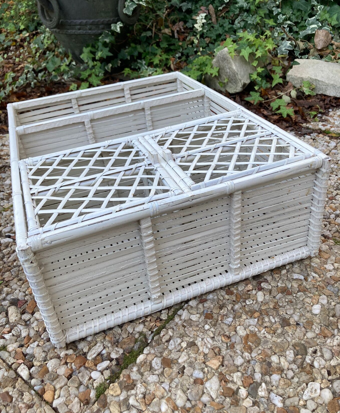 Vintage white rattan wall shelf