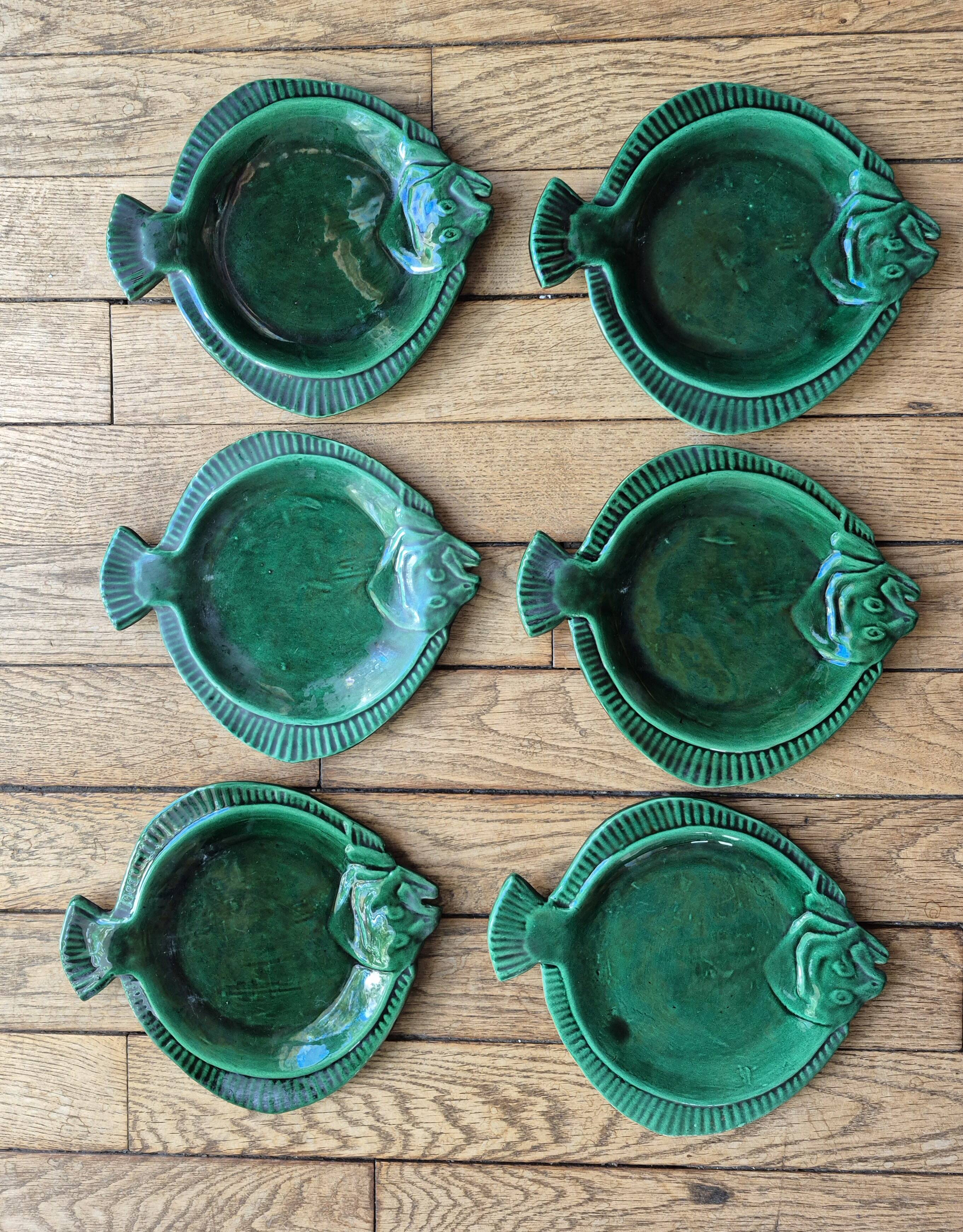 Set of 6 ceramic fish plates