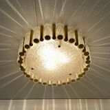 Kaiser Leuchten ceiling lamp, brass and iceglass