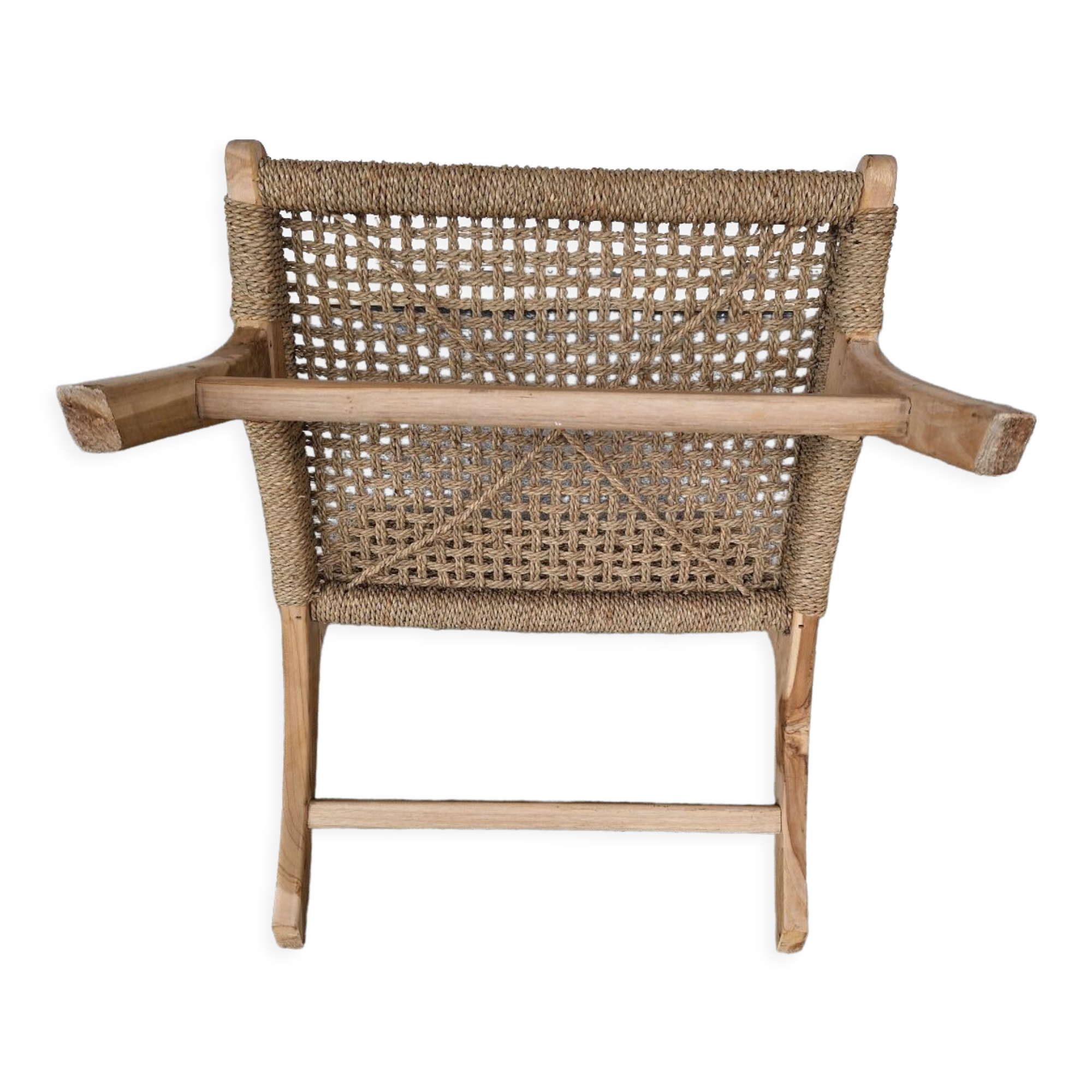 Pair of armchairs low solid wood and braided rope