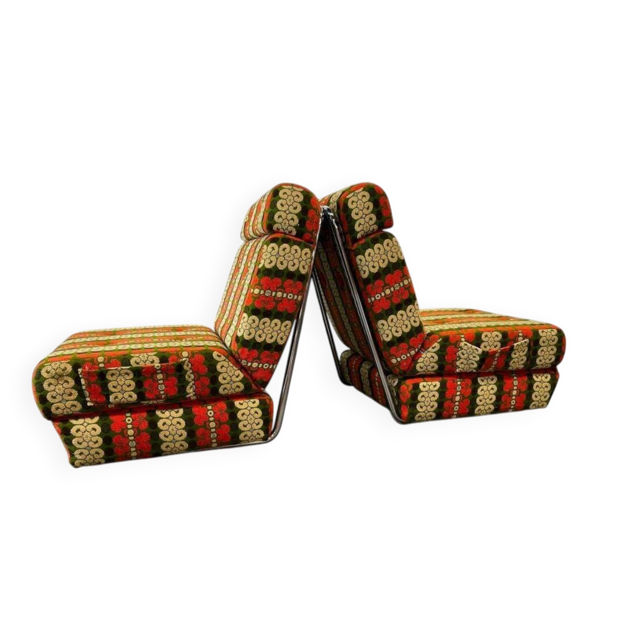 Ensemble de 2 fauteuils/canapés-lits vintage vert orange