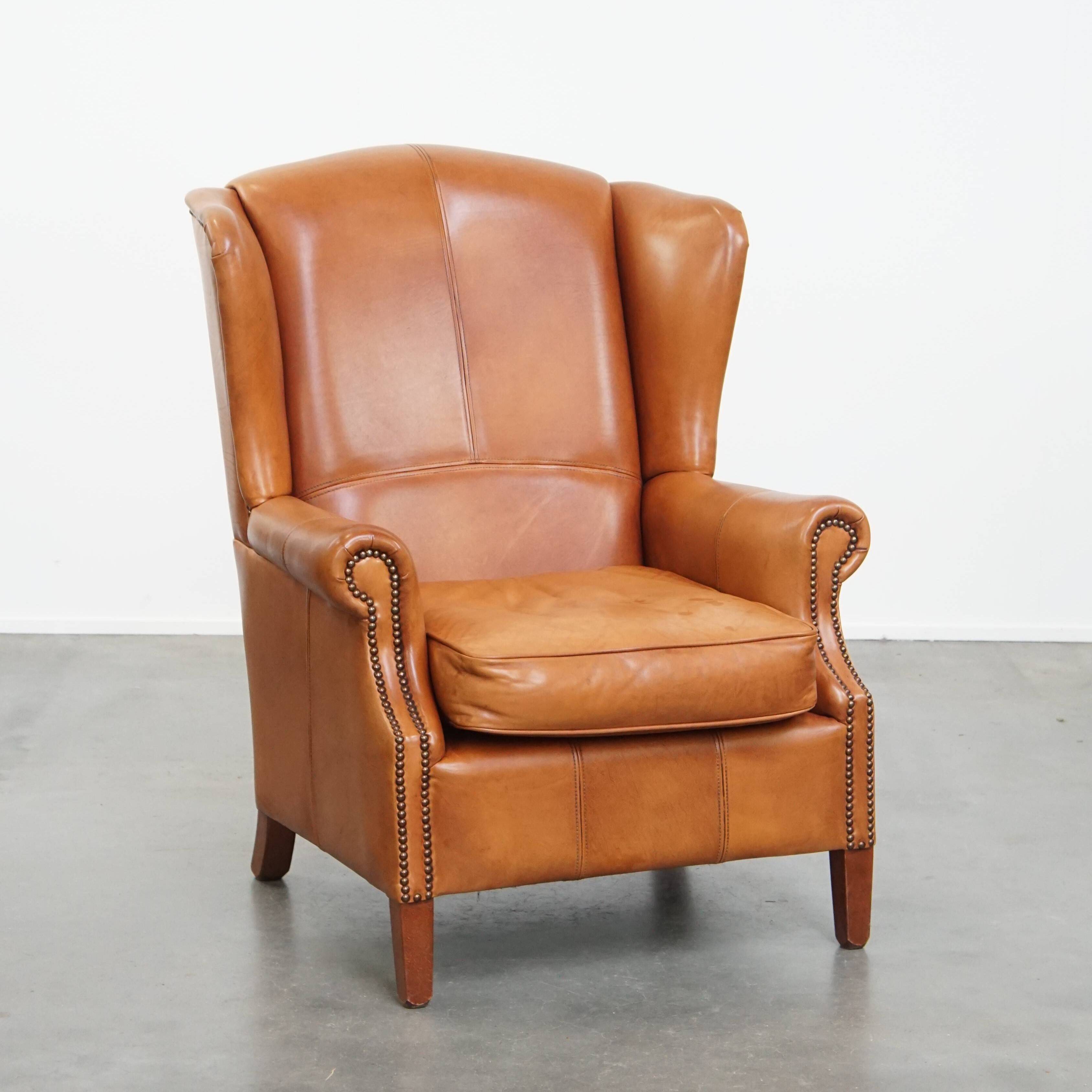 Cowhide leather wingback armchair