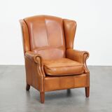 Cowhide leather wingback armchair