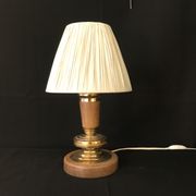 Vintage table lamp foot in wood and brass pleated lampshade 1960