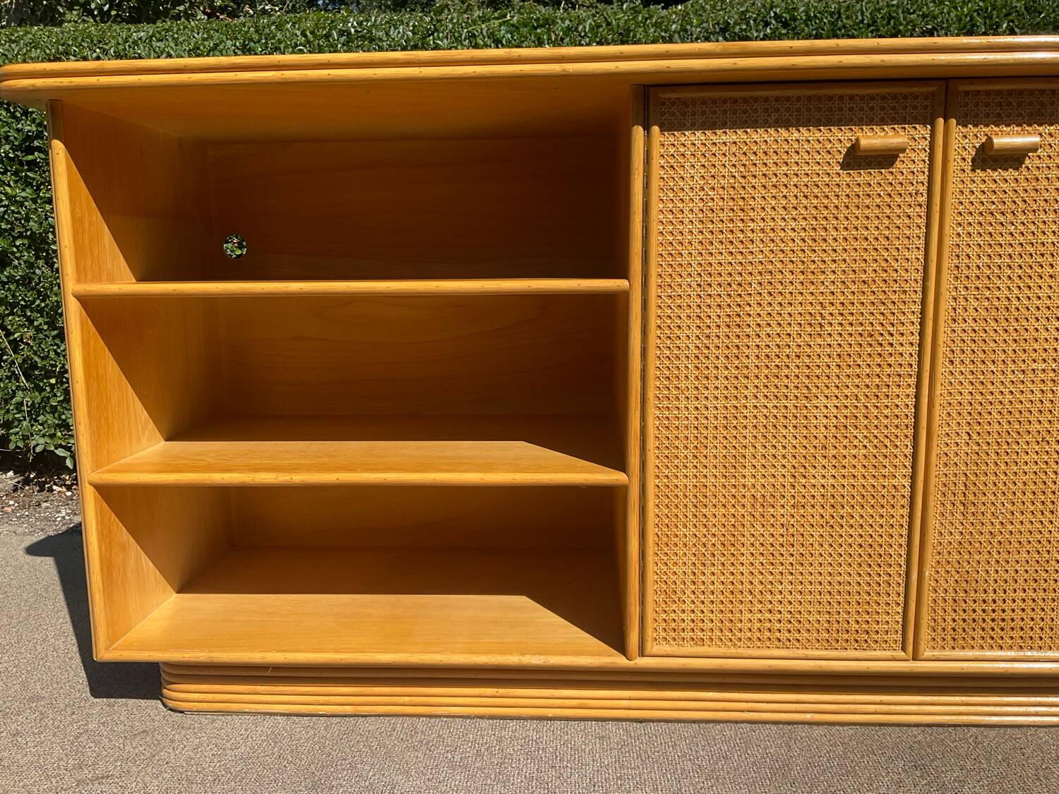 Vintage wooden and cane sideboard from the 70s