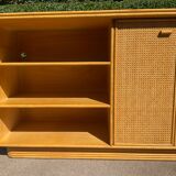 Vintage wooden and cane sideboard from the 70s