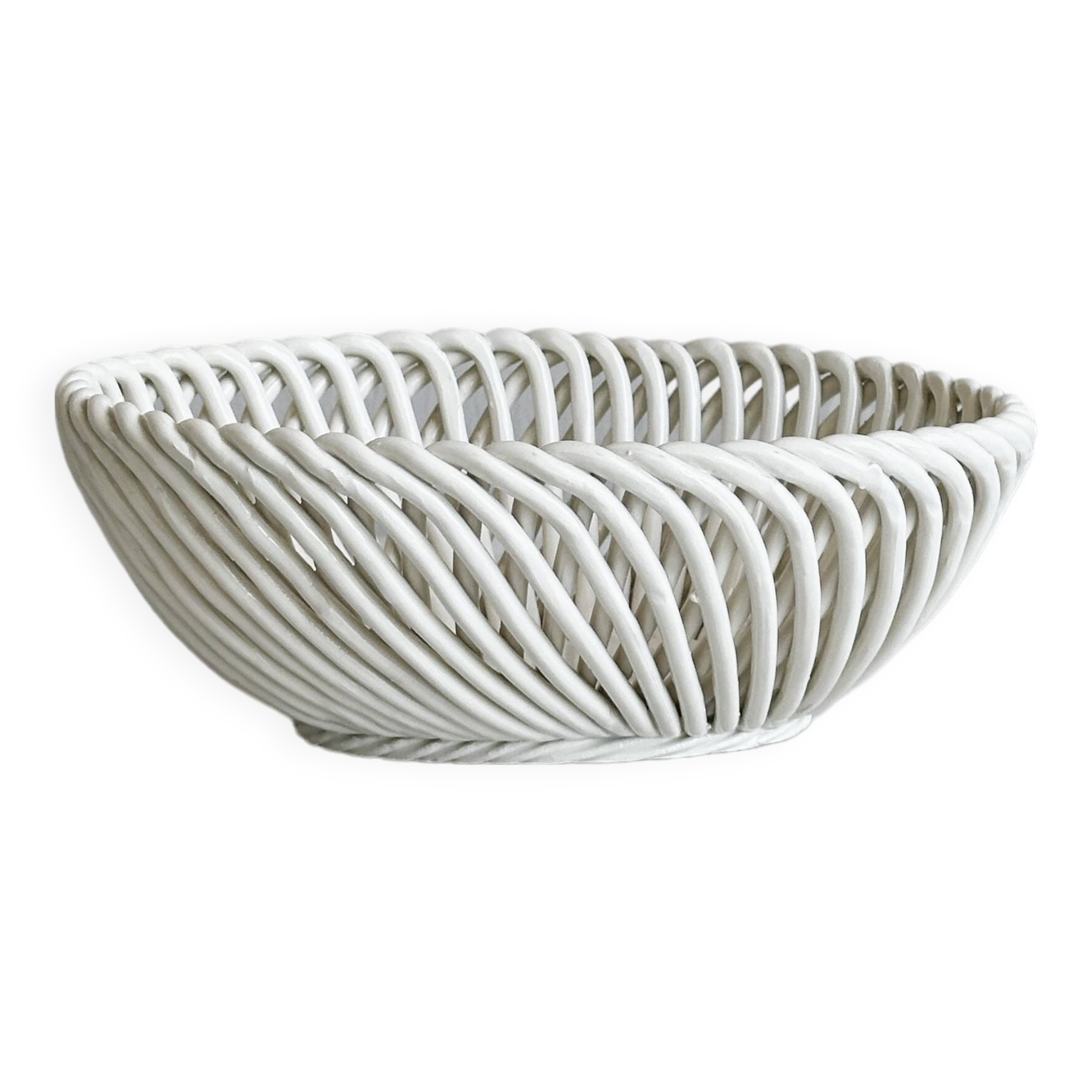 Small white ceramic twisted basket