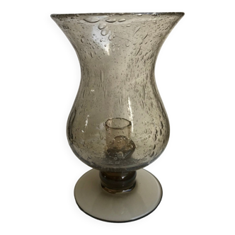 Biot style bubbled glass candle holder signed 60s-70s