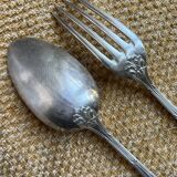 Fork and spoon set in silver metal