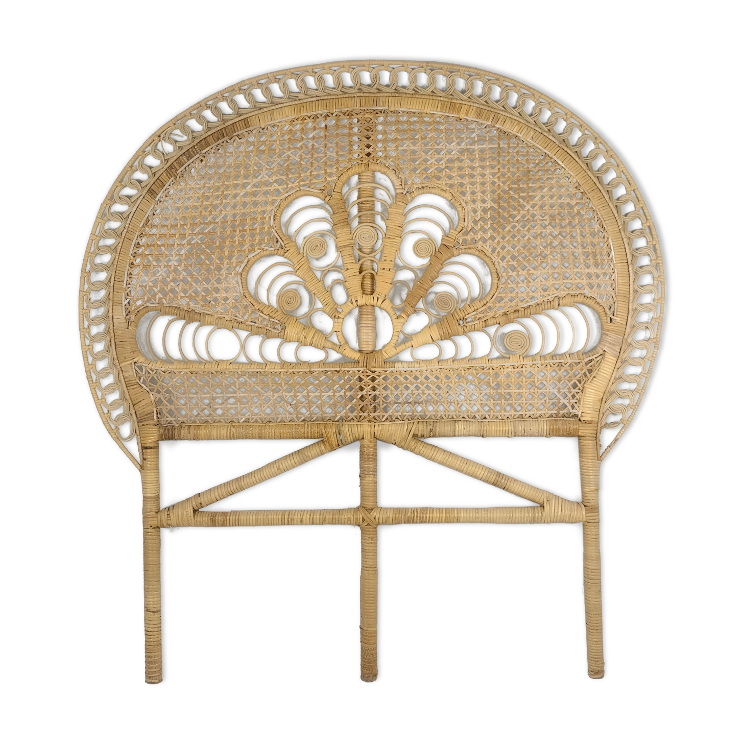 Rattan headboard decoration peacock tail