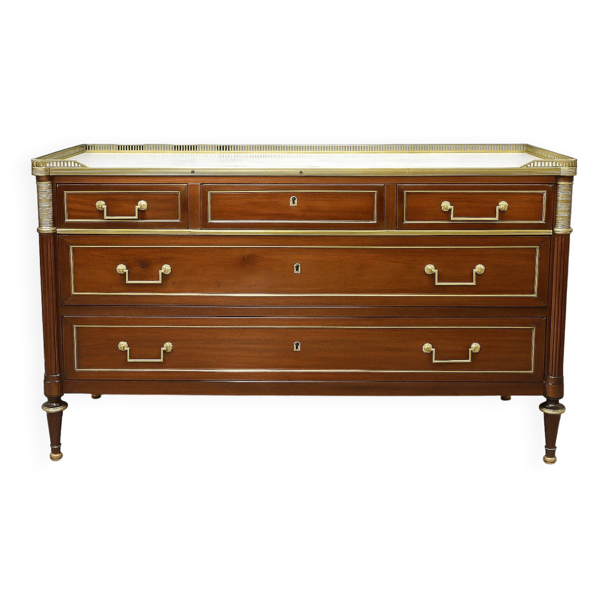 Louis XVI Officer's Chest of Drawers, 19th (19th) Century, Mahogany & Marble