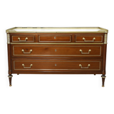 Louis XVI Officer's Chest of Drawers, 19th (19th) Century, Mahogany & Marble