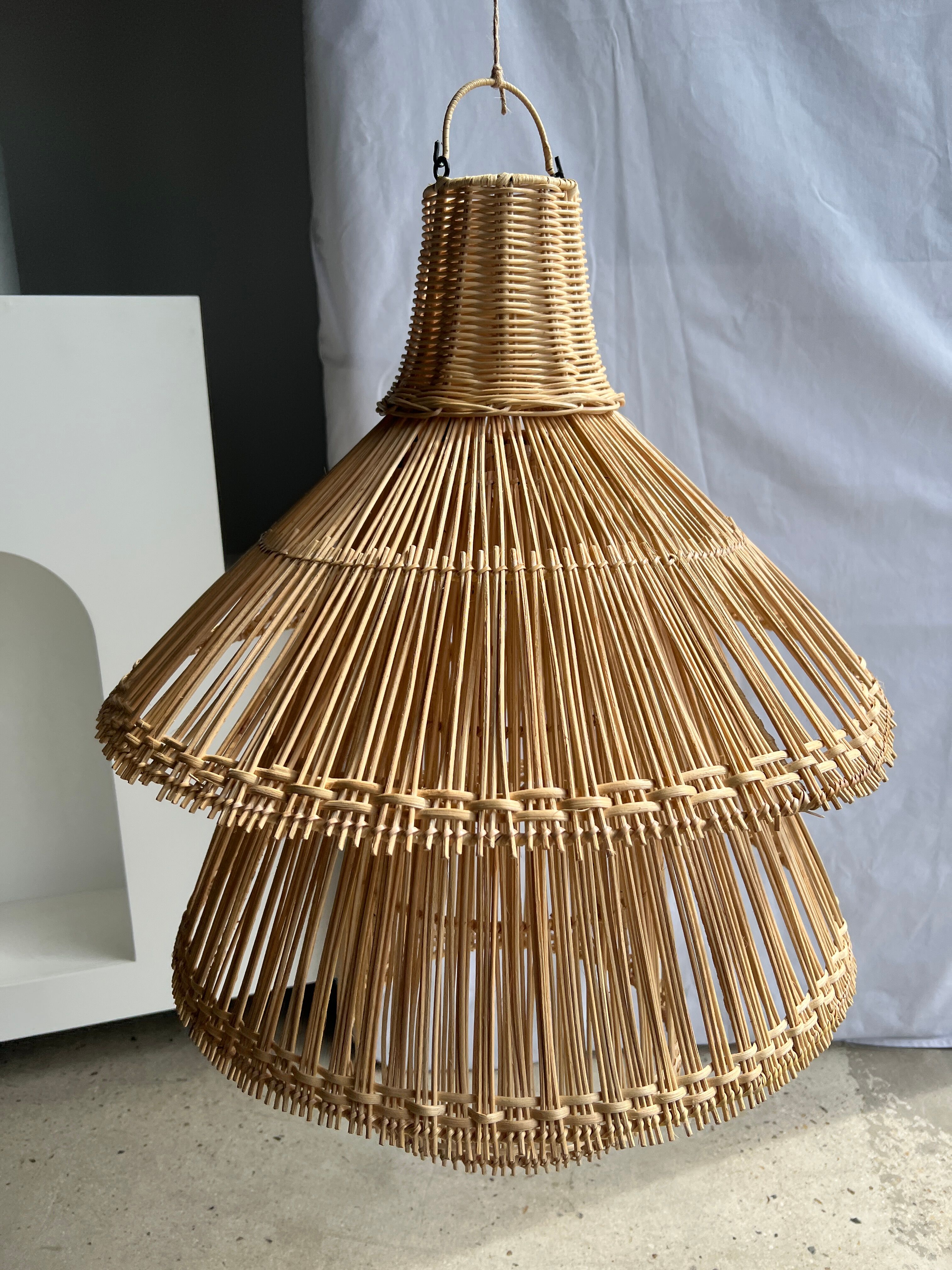 Rattan pendant lamp or light in the shape of an Asian lantern