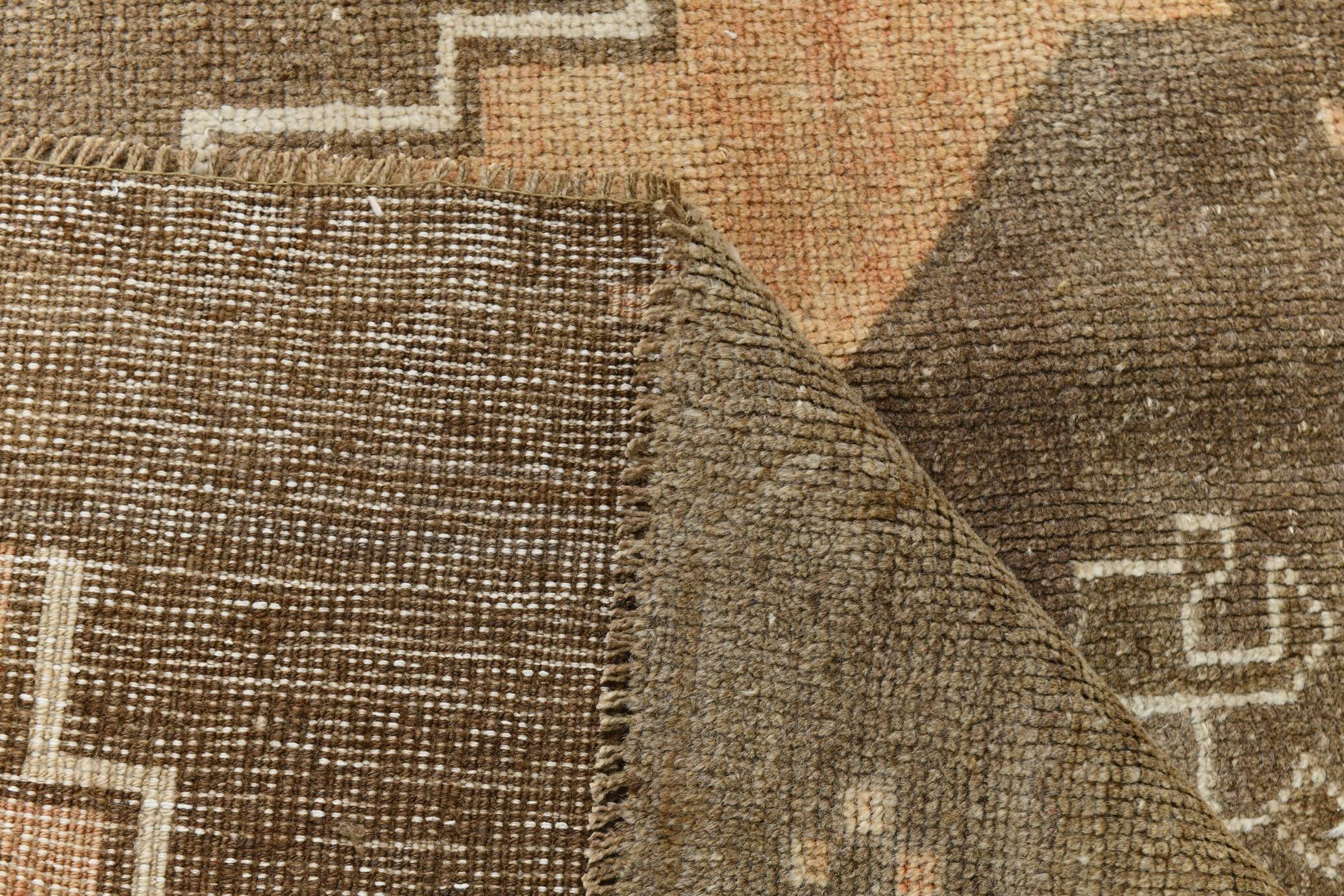 5x13 Tapis Couloir Anatolien Vintage, Tapis Turc Brun Taupe, 159x385 Cm