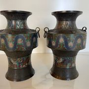 Pair of antique cloisonné bronze vases, China or Japan circa 1900-1930.