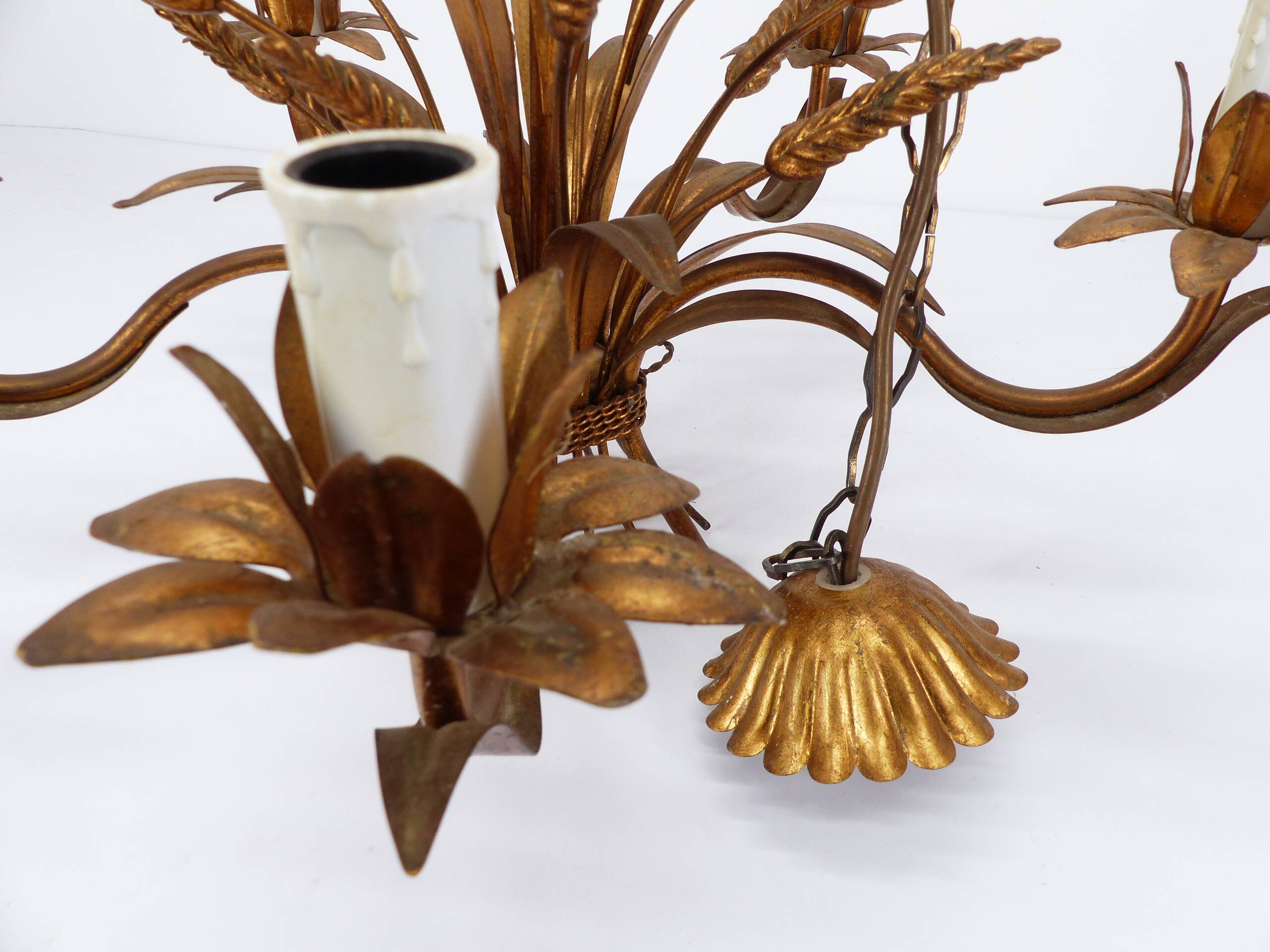 Five-light gilded metal chandelier with wheat ears decoration, 1970