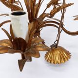 Five-light gilded metal chandelier with wheat ears decoration, 1970
