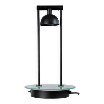 Vintage table lamp in metal and glass - black metal with a glass base - postmodern Memphis design from Italy in the 1980s - elegant interior decoration, gift idea.