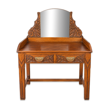 Art Nouveau dressing table in carved wood with mirror – early 20th century