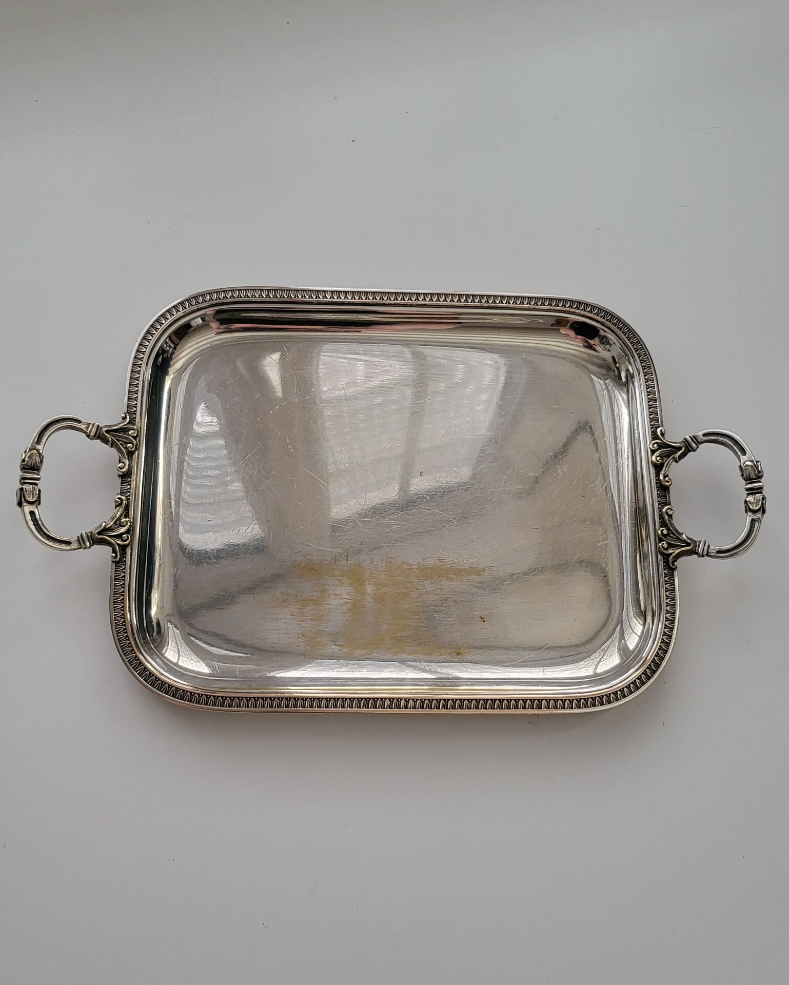 Small tray with metal handles in silver-plated by silversmith Durousseau.