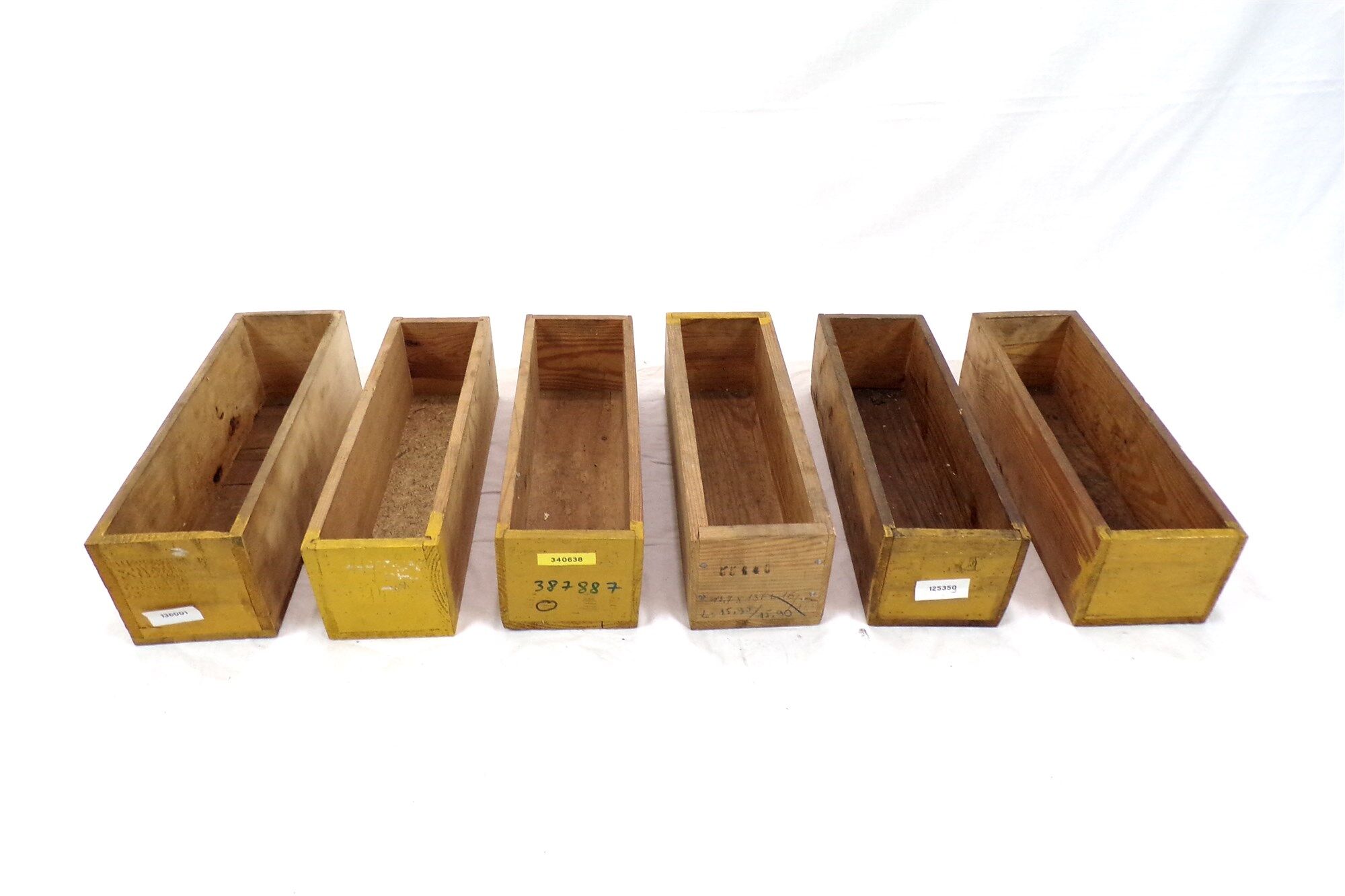 Set of 6 vintage workshop wooden storage boxes