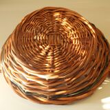 wicker serving tray, bread or fruit basket with wooden handles, braided, vintage