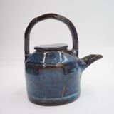 Blue and brown stoneware teapot