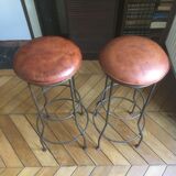 Pair of leather seated bar stools