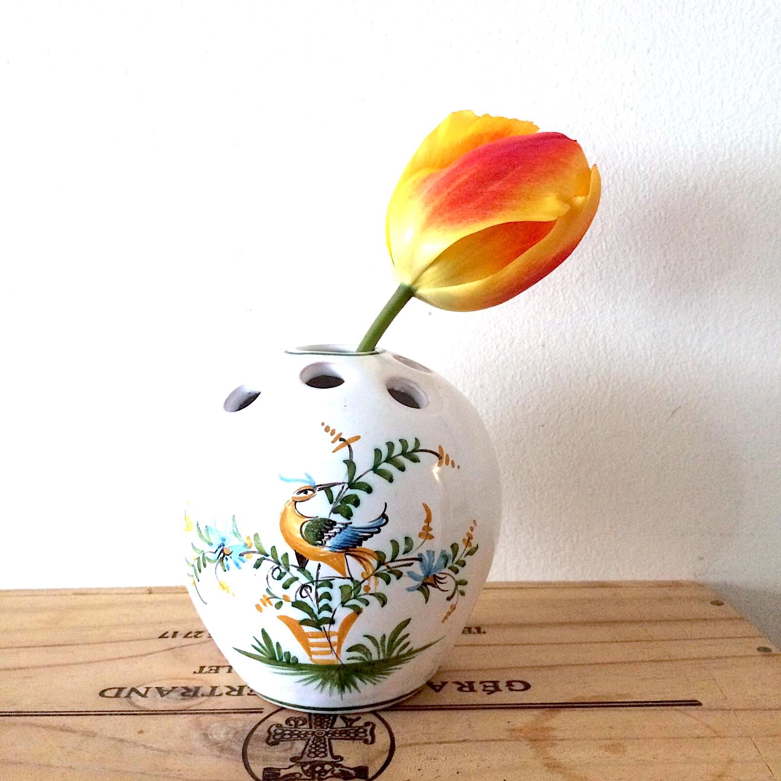 Vase lallier earthenware flowers in Moustiers