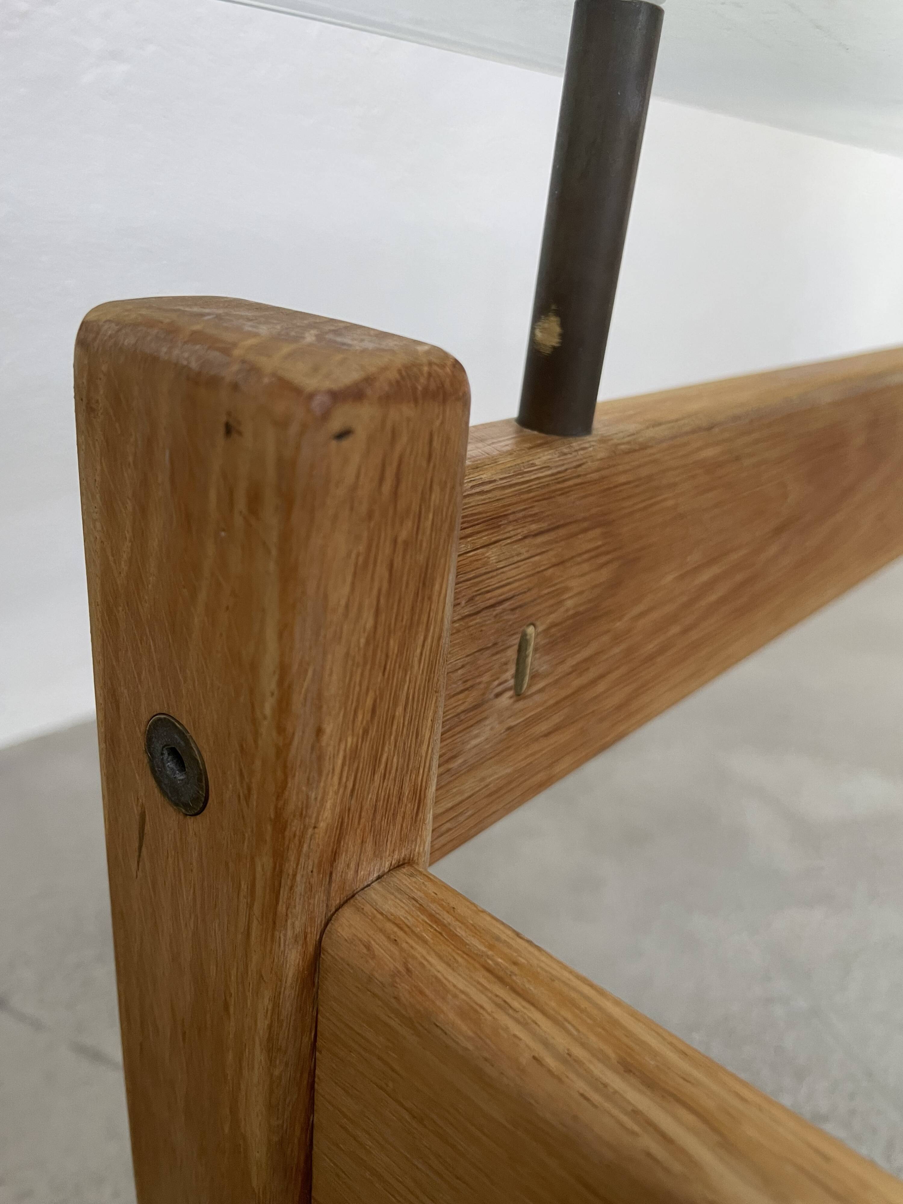Table scandinave teck blond et verre 60
