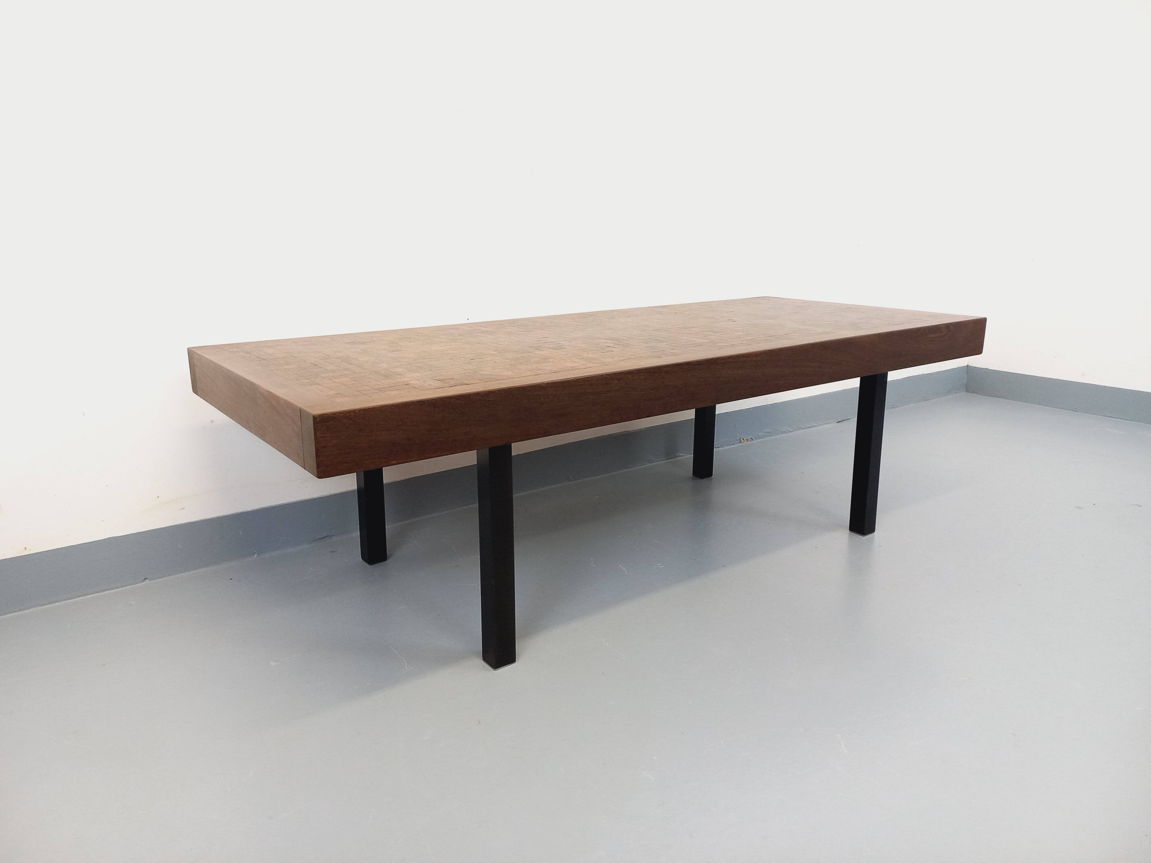Vintage rectangular coffee table by Dieter Wackerlin in wood mosaic.