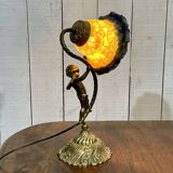 Bronze lamp with glass paste shade - work from the 1970s