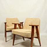 Paire de fauteuils bohèmes jaunes vintage de style milieu du siècle remis à neuf
