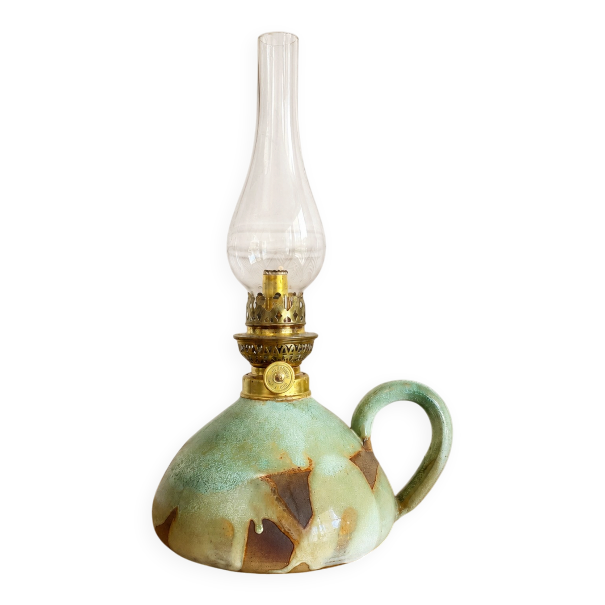 Glazed stoneware oil lamp from the 1960s.