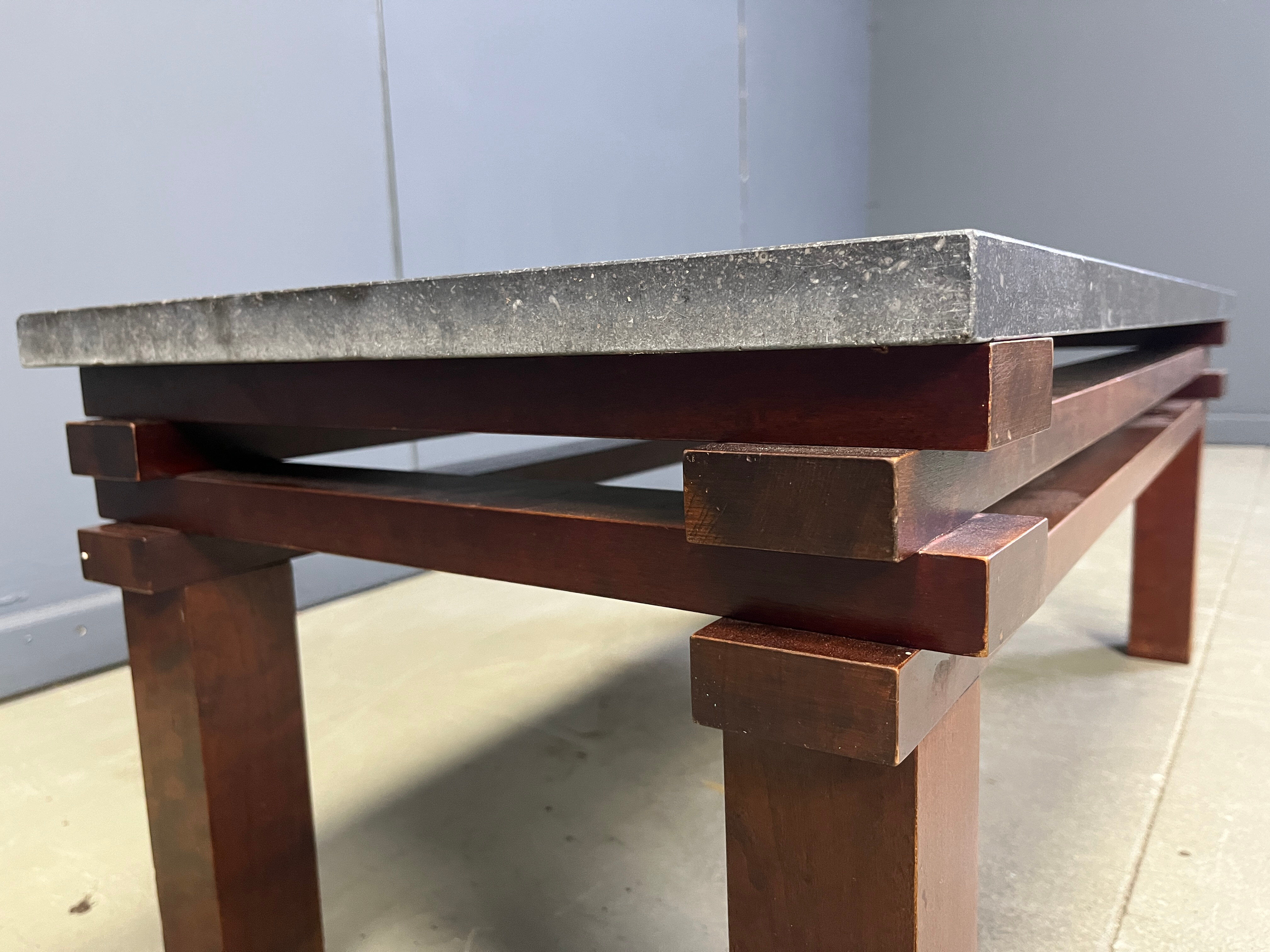 Vintage wooden and stone top coffee table, 1970s