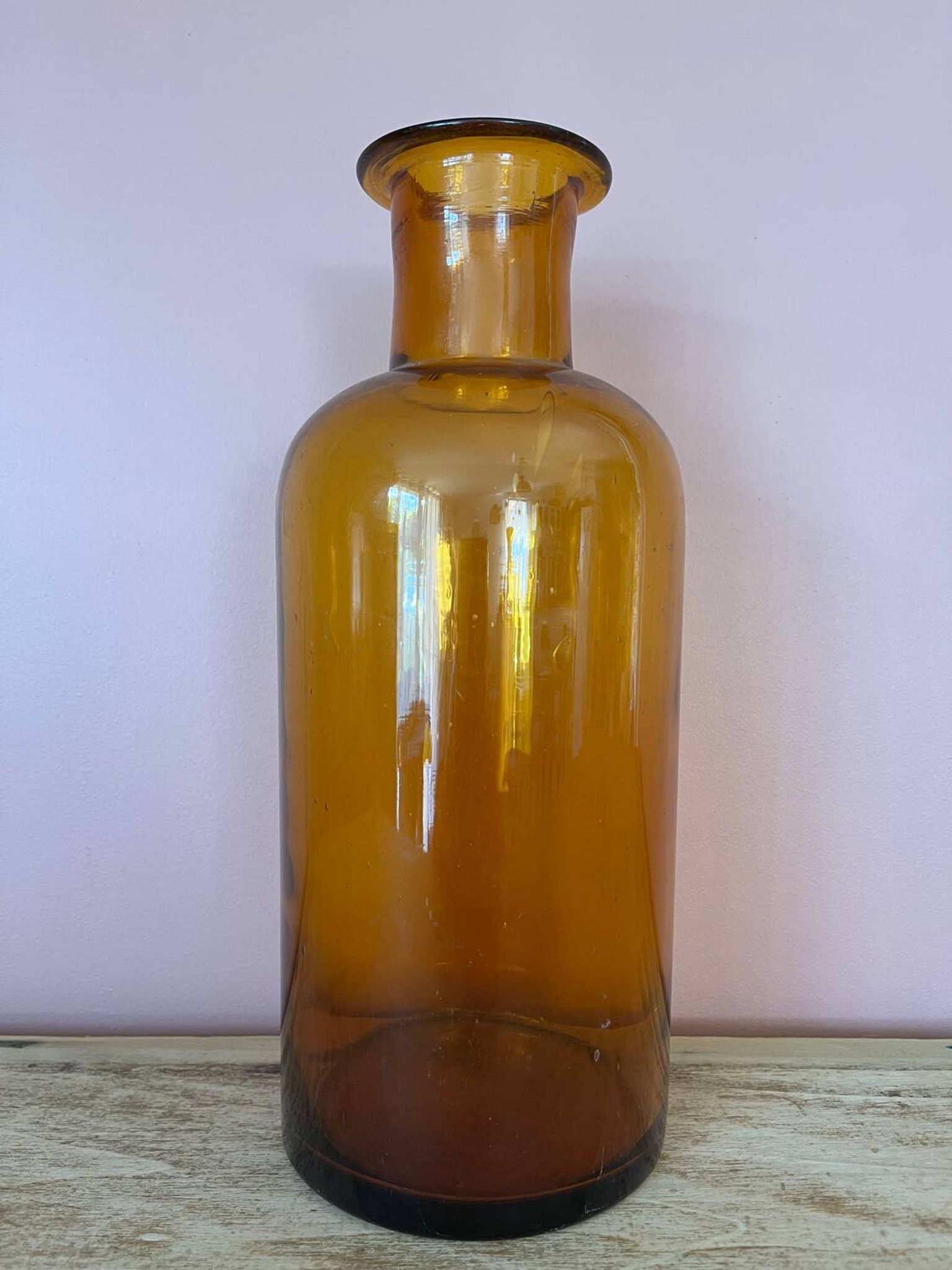 Amber glass vase bottle